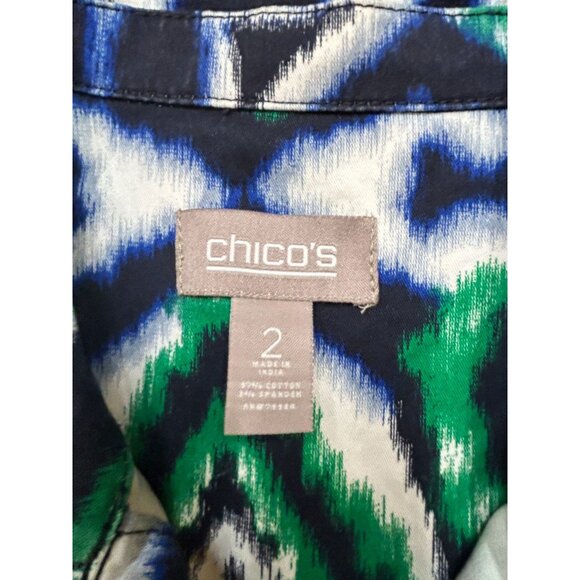 Chicos Womens Multicolor Ikat Print Jacket Size 2 Cotton Blend - Picture 3 of 6